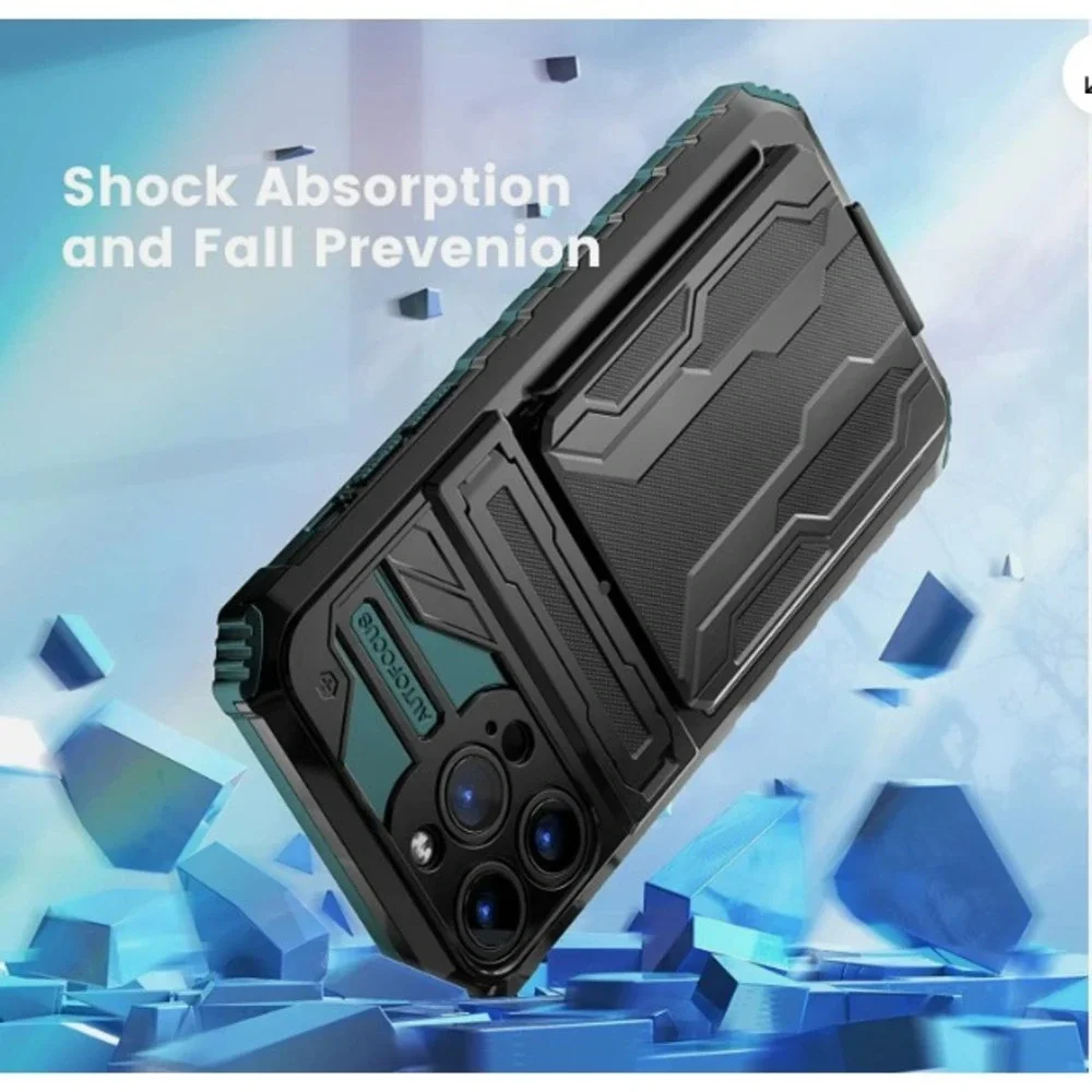For iPhone 13 13 Pro Max Phone Card Holder Case Heavy Duty Shockproof Cover